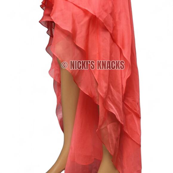 La Femme Hot Coral Strapless High Low Prom Dress Embellished Formal Gown Size 6 - Picture 7 of 13